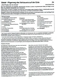 Hinweisezettel für Teilnehmer in Taizé